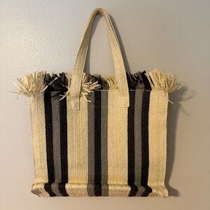 Elegant Black and Cream Striped Tote Bag